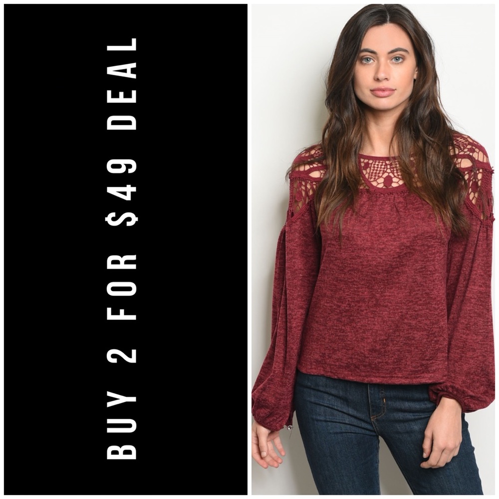 BURGUNDY CROCHET LACE TOP